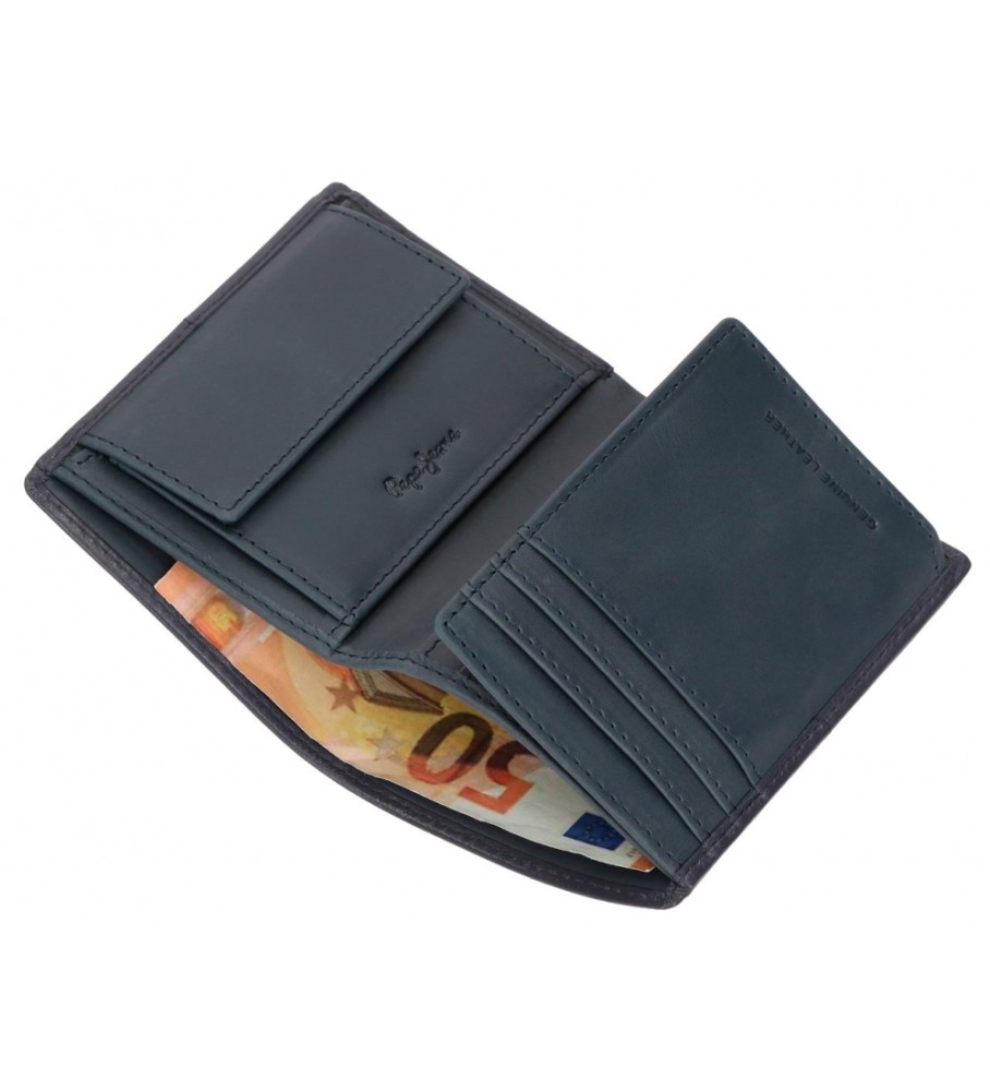 Carteira Pepe Jeans Vertical Cracker em couro com porta-moedas azul marinho