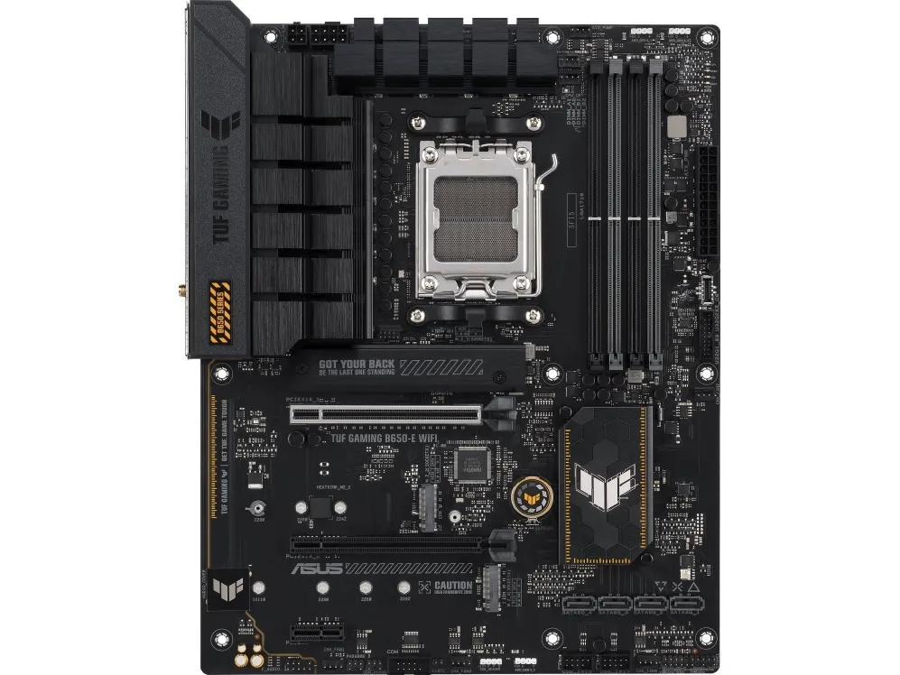 ASUS TUF GAMING B650-E WIFI - Bundkort - ATX - Socket AM5 - AMD B650 Chipset - USB-C Gen2, USB 3.1 Gen 2 - Wi-Fi 6E, Bluetooth - onboard grafik (CPU påkrævet) - HD Audio (8-kanaler)