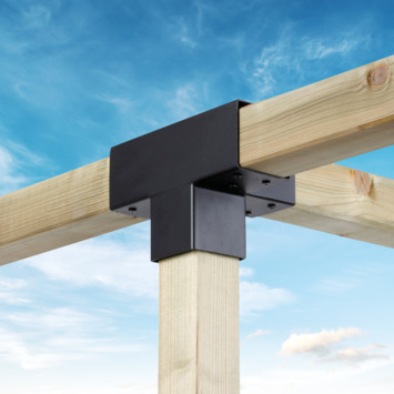 Paalverbinder voor pergola T-verbindingsstuk 4-kants 9x9 cm zwart