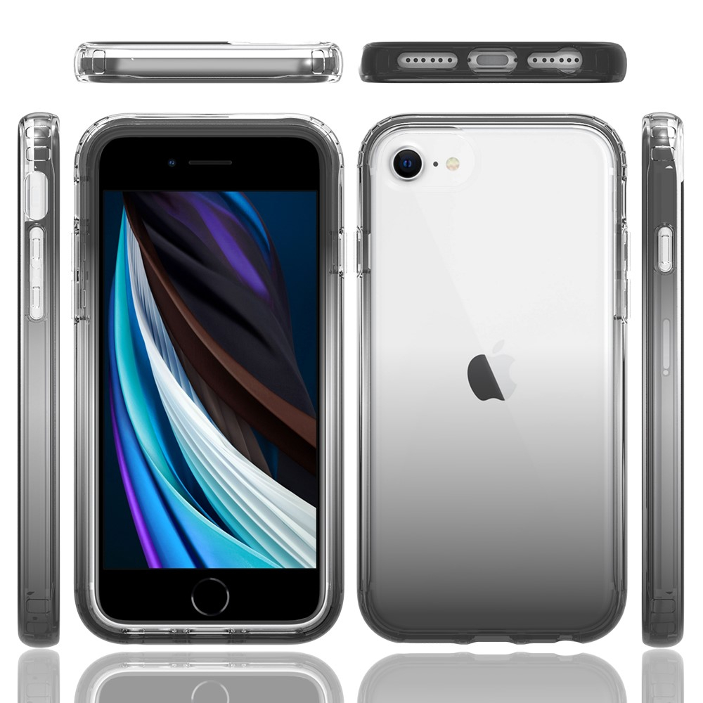 (2-tlg.) iPhone SE (2022/2020) / 8 / 7 / 6S Hybrid TPU Hülle mit Farbverlauf - Schwarz / Transparent