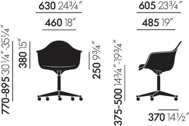 Vitra Eames PACC stoel, draaibaar met wielen zwart