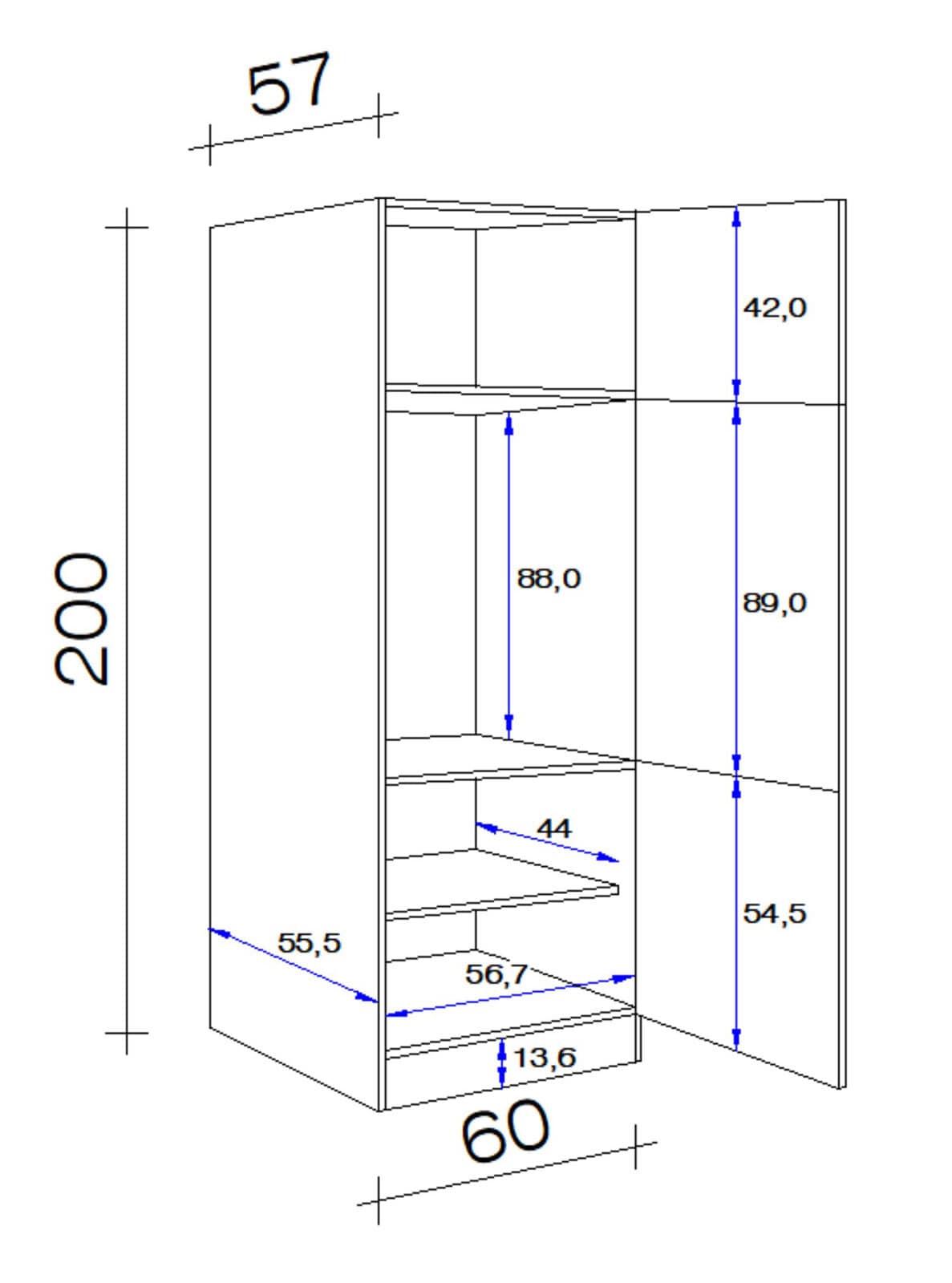 Geräteumbauschrank Nano Buche Nachbildung ca. 60 x 200 x 57 cm
