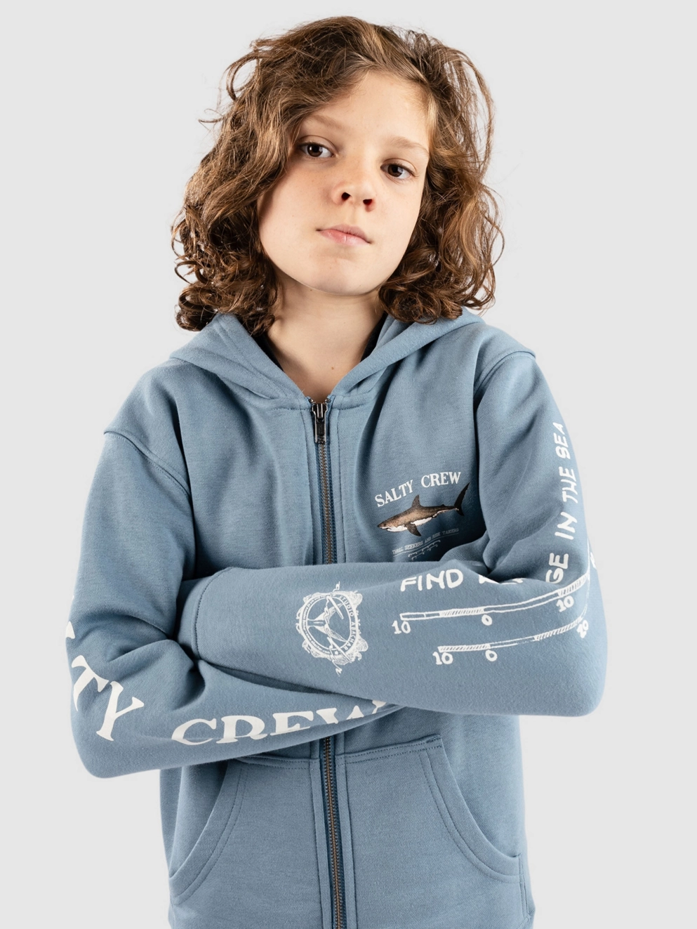 Salty Crew Bruce Fleece Kids Zip Hoodie slate