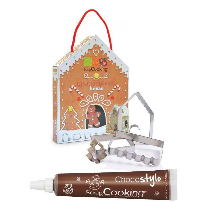 Coffret Découpoirs Maison en pain d'épices + 1 Stylo chocolat Scrapcoo