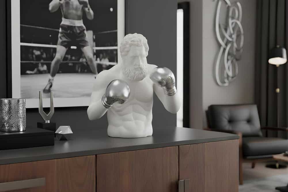 Einzigartige Statue BOXER 50cm weiß silber handmade Skulptur Deko-Figur