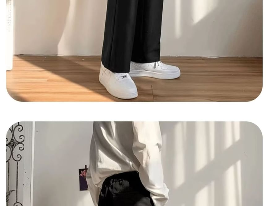 Craltuxe - Mid Rise Plain Straight Leg Dress Pants