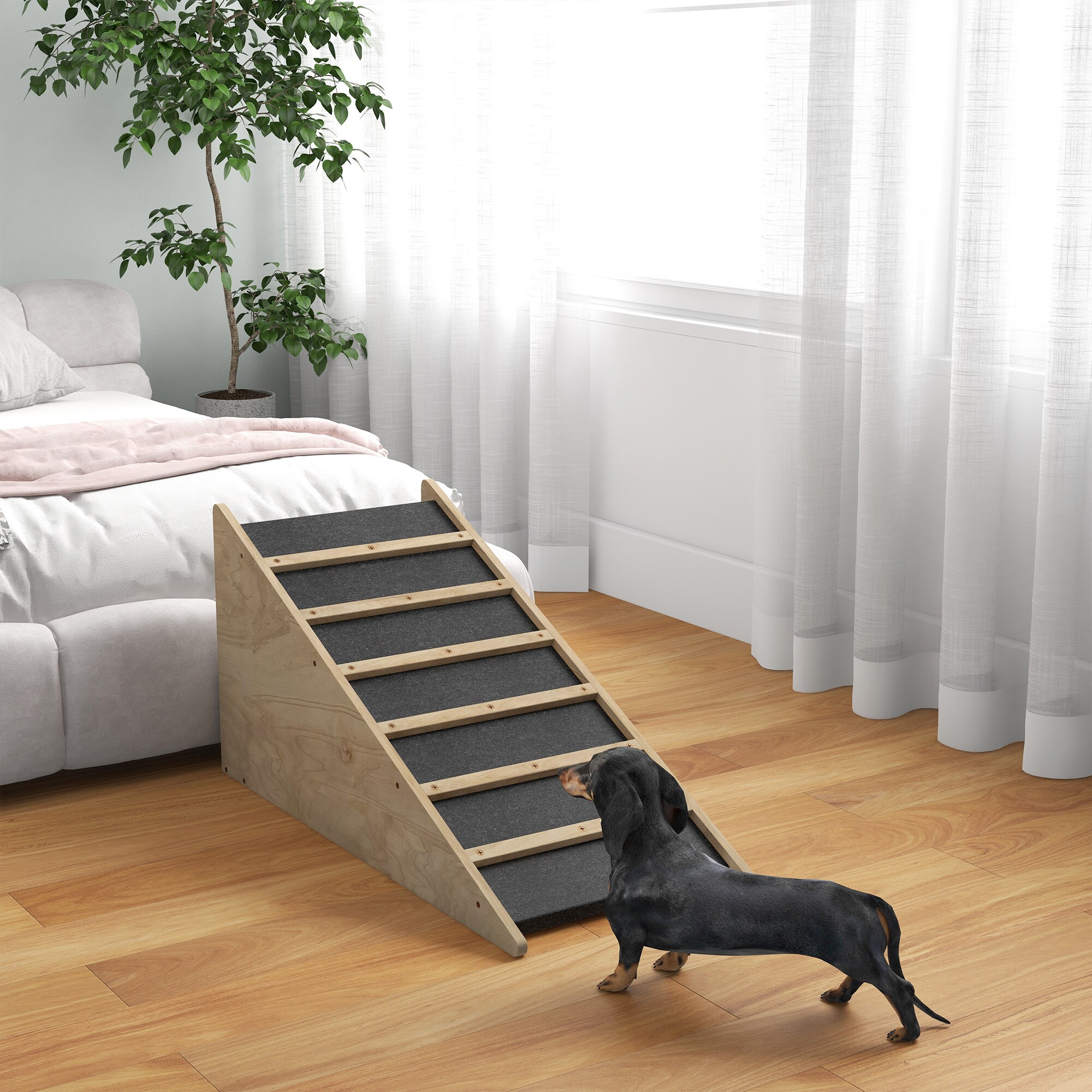 PawHut Haustierrampe mit Neigungswinkel von 30° natur, schwarz 90L x 40B x 45H cm