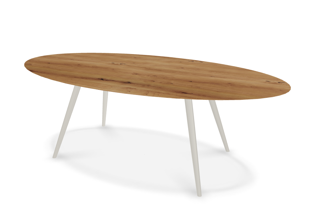 They & Me eettafel Joy – ovaal – eiken rustiek lak – onderstel RAL9010 zuiverwit 220 x 115 x 75 | Eiken Rustiek Lak | Verjongde Rand | Frame RAL9010 zuiverwit