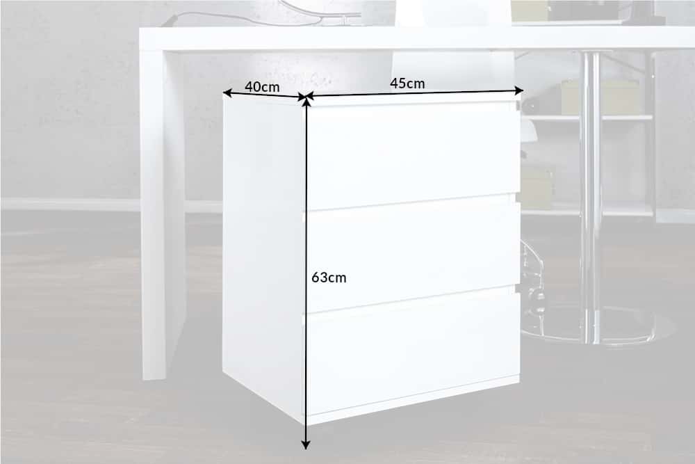 Moderner Rollcontainer BIG DEAL 45cm weiß Hochglanz 3 Schubladen