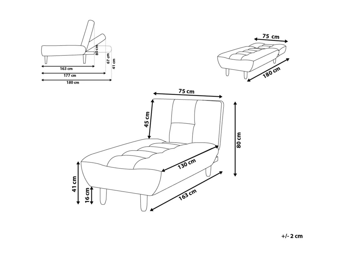 Chaise longue en tissu rouge ALSTEN