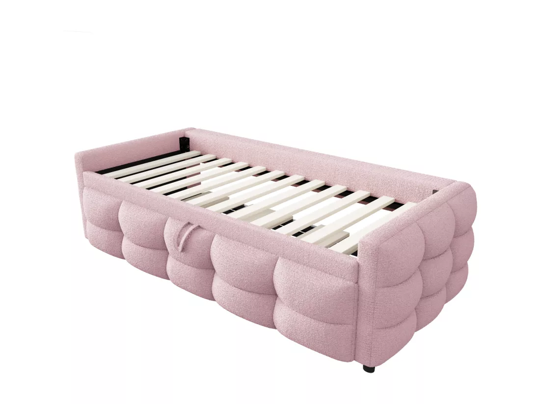Lit gigogne 90/180x190 cm en velours - avec sommier à lattes - Rose