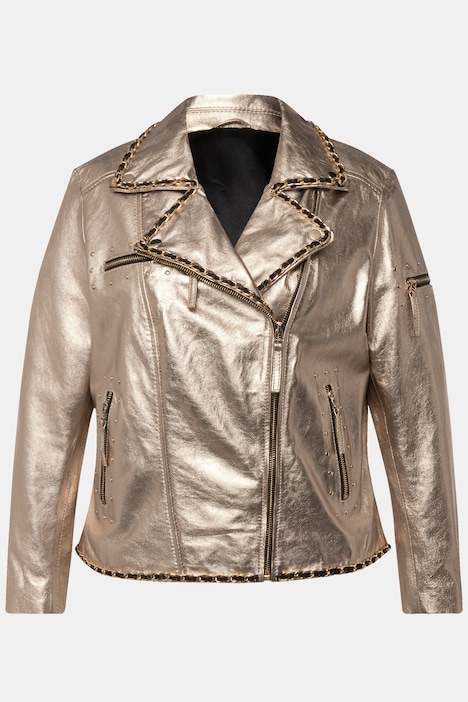 Leder-Bikerjacke, echtes Leder,  Beschichtung, Rücken-Print
