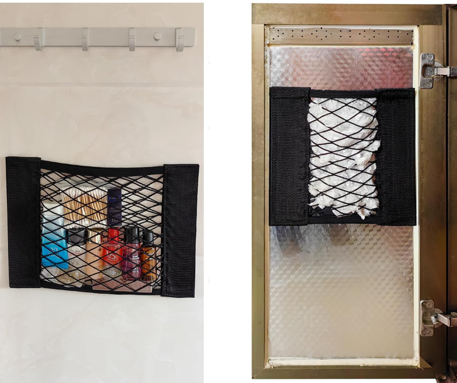 (30x25cm) Netz Tasche Klett Organizer Universal Aufbewahrungstasche für Schrank / Wand / Auto - Schwarz