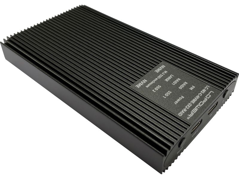 LC-Power Externes Gehäuse LC-M2-C-NVME-2X2-RAID M.2/U.2 SSD Hochwertiges, kompaktes und portables Gehäuse