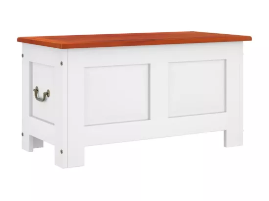 Coffre de rangement et couvercle marron et blanc bois d'acacia