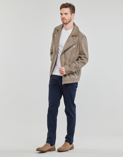 Jack & Jones - JJROCKY FAUX SUEDE BIKER JACKET - Beige
