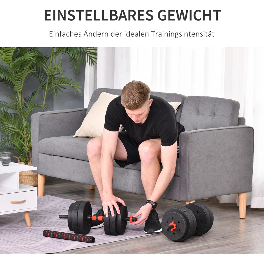 HOMCOM Hantel sowohl als Kurz als auch als Langhantel verwendbar schwarz