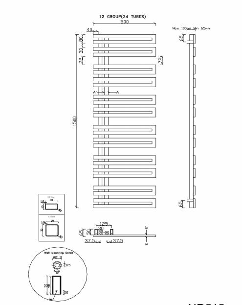 Sapho Volga radiator roestvrij staal 50x150cm 399W