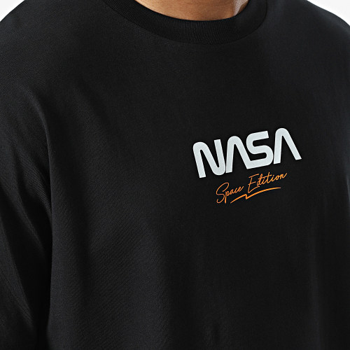 Tee Shirt Oversize Large Space Edition Noir Orange Fluo