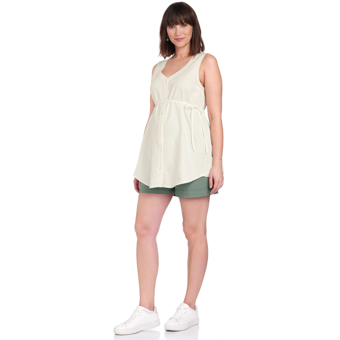 Gina Mama Damen Leinen-Umstands-Bluse unifarben weiss
