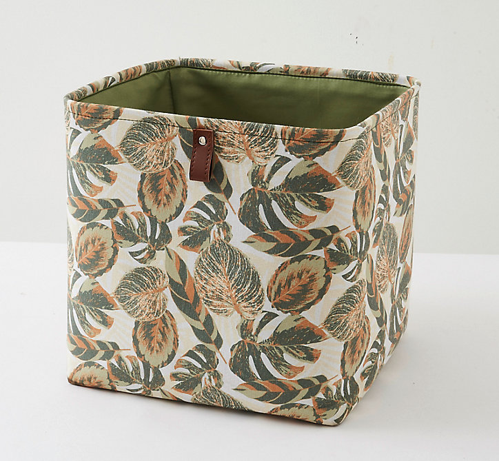 Boîte de rangement carré tissu motif feuillage