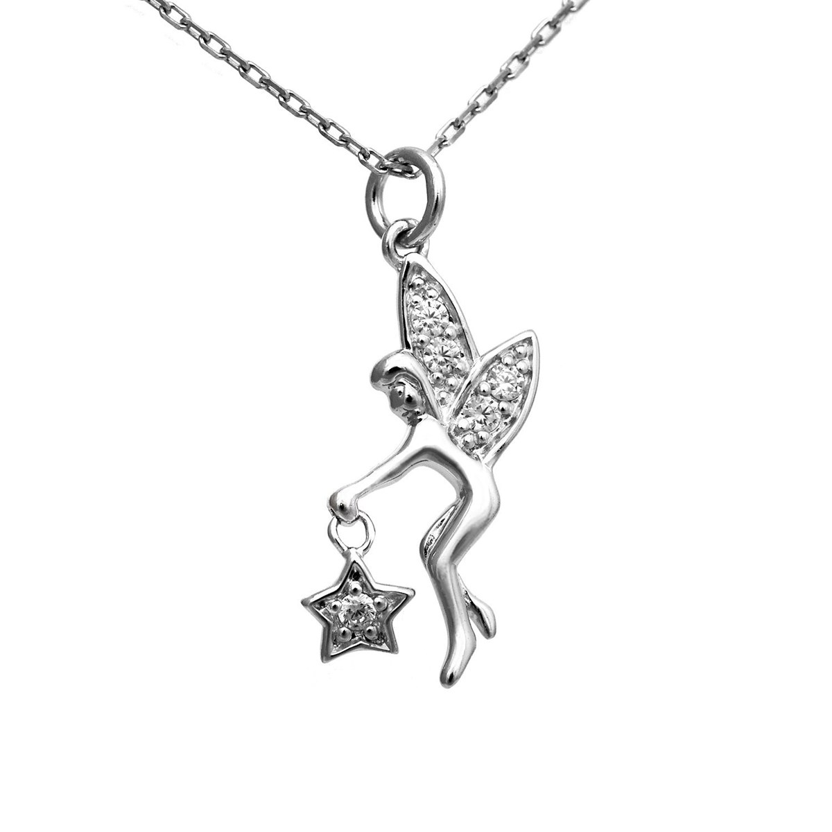 Collier fée qui tient une étoile oxyde de zirconium Argent 925 Rhodié