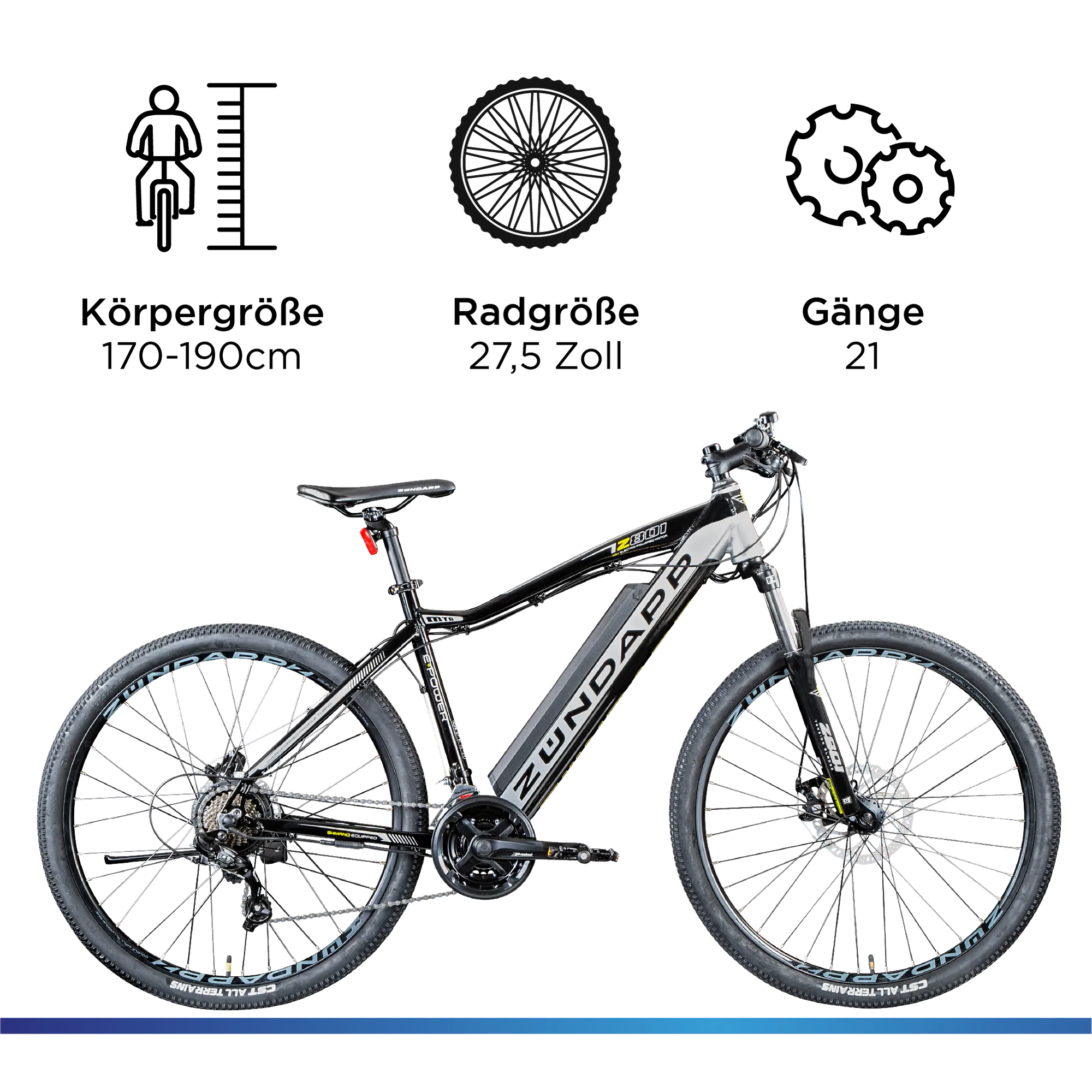 Zündapp Z801 E-Bike E Mountainbike 27,5 Zoll Pedelec 170 - 190 cm Hardtail MTB 21 Gang