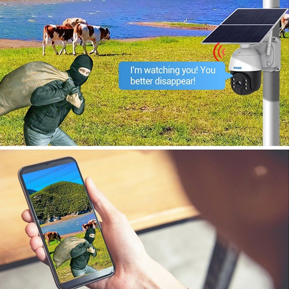 4G SIM Solar IP Kamera 3MP 1536p   2-Wege-Audio / Infrarot LED's Nachtsichtfunktion / Micro SD / Wandhalterung iOS/Android (IP66) - Weiss