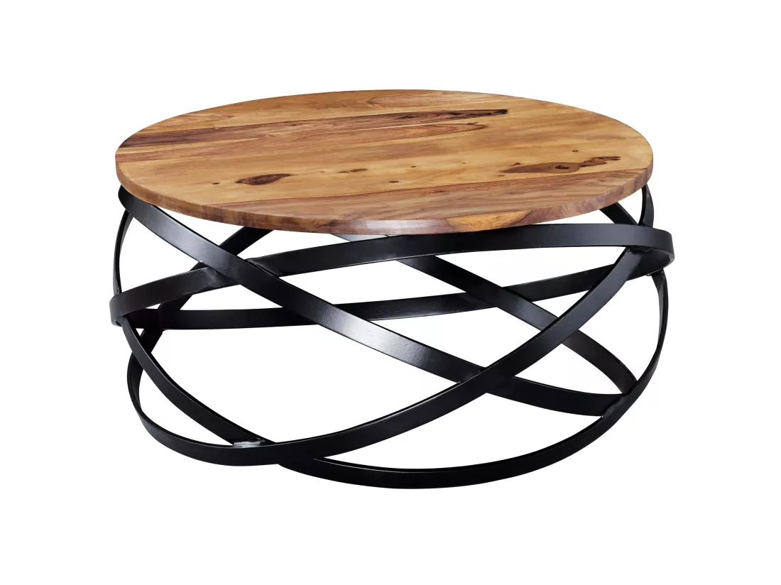 Table Basse Bois Massif Métal 60x30x60cm Table d'appoint Table de salon
