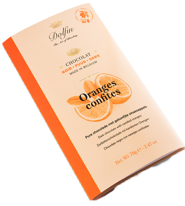 Chocolat Noir 60% avec Ecorces d'oranges confites 70g- Dolfin
