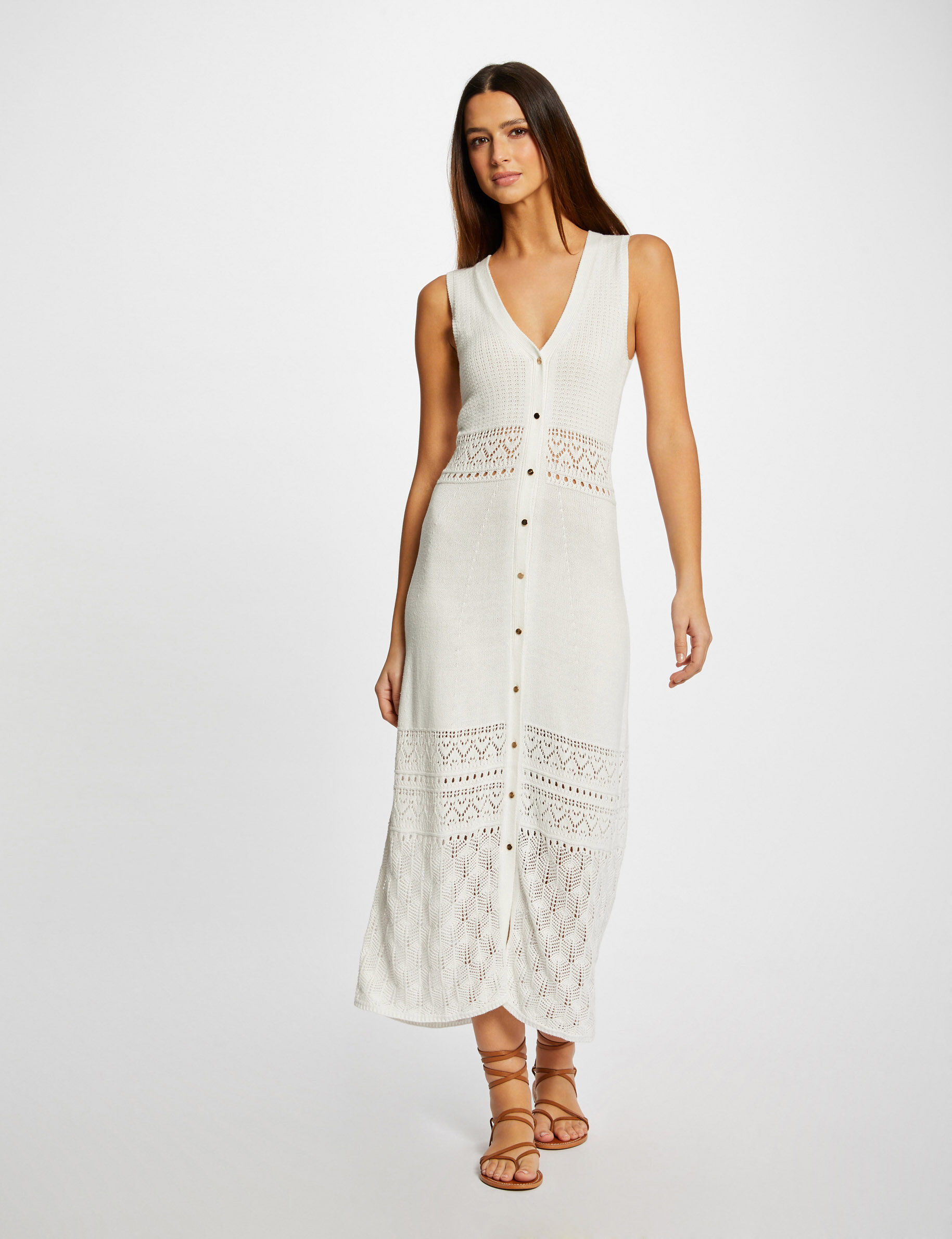 Robe pull longue droite sans manches ecru femme - ecru