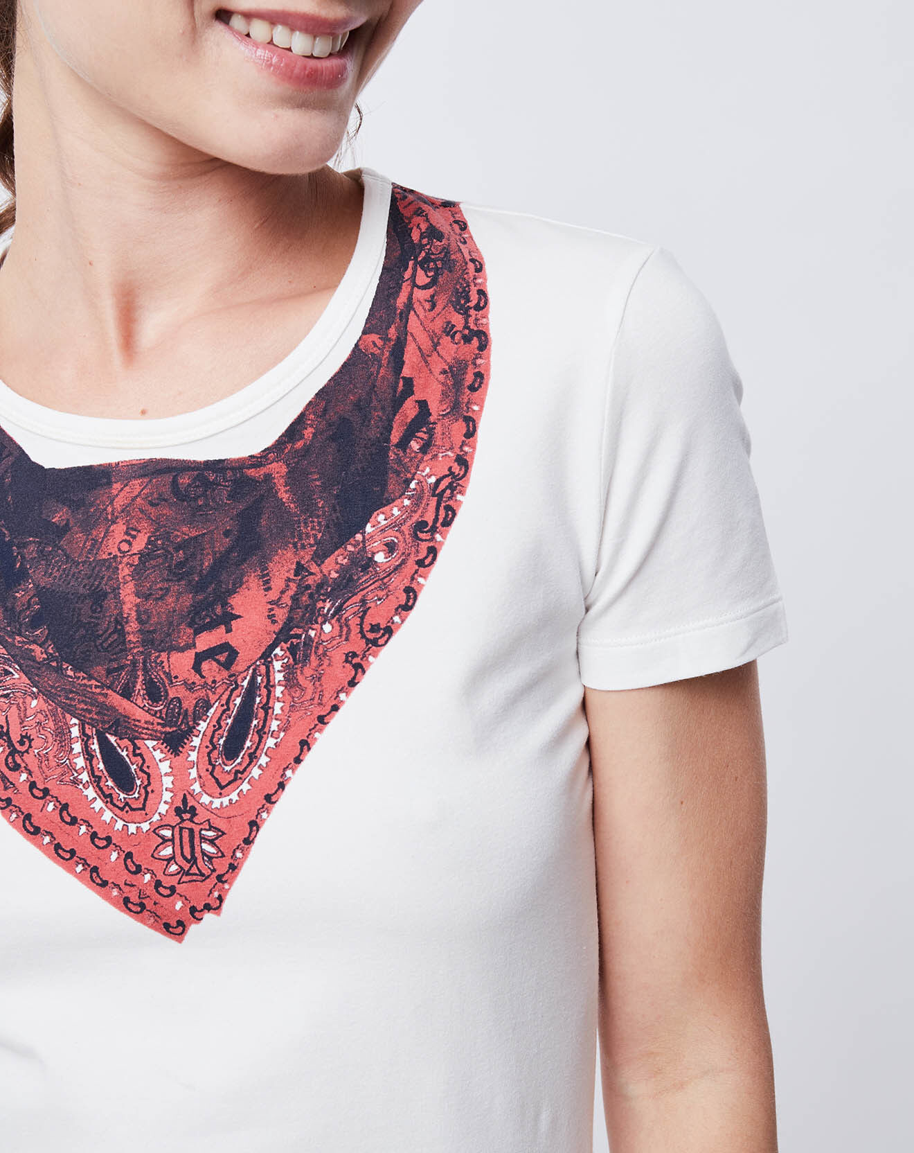 John Galliano T-Shirt imprimé blanc cassé/rouge/noir
