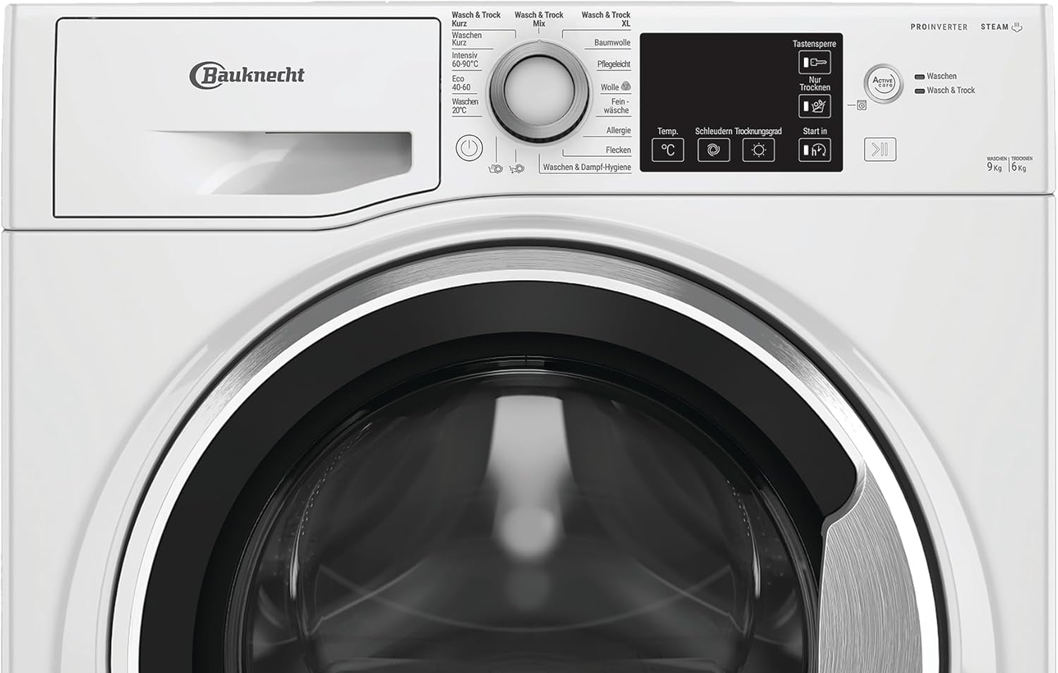 Bauknecht WADR ACTIVE 9614 D Waschtrockner, 9 kg Waschen, 6 kg Trocknen, Active Care Wash & Dry Technologie, Anti-Allergie-Programm, Wolle-Programm, Nachlegefunktion, Dynamic Inverter-Motor, Weiß