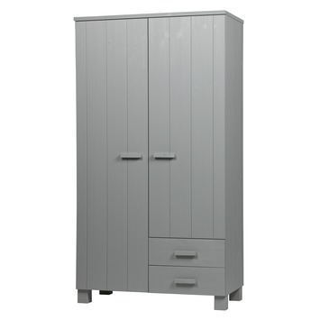 WOOOD kledingkast 2-deurs Dennis betongrijs grenenhout 202 x 111 x 55 cm