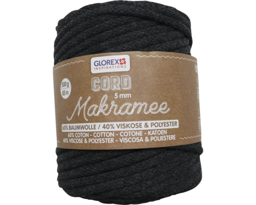 Macramé wol geweven antraciet 5 mm 500 g