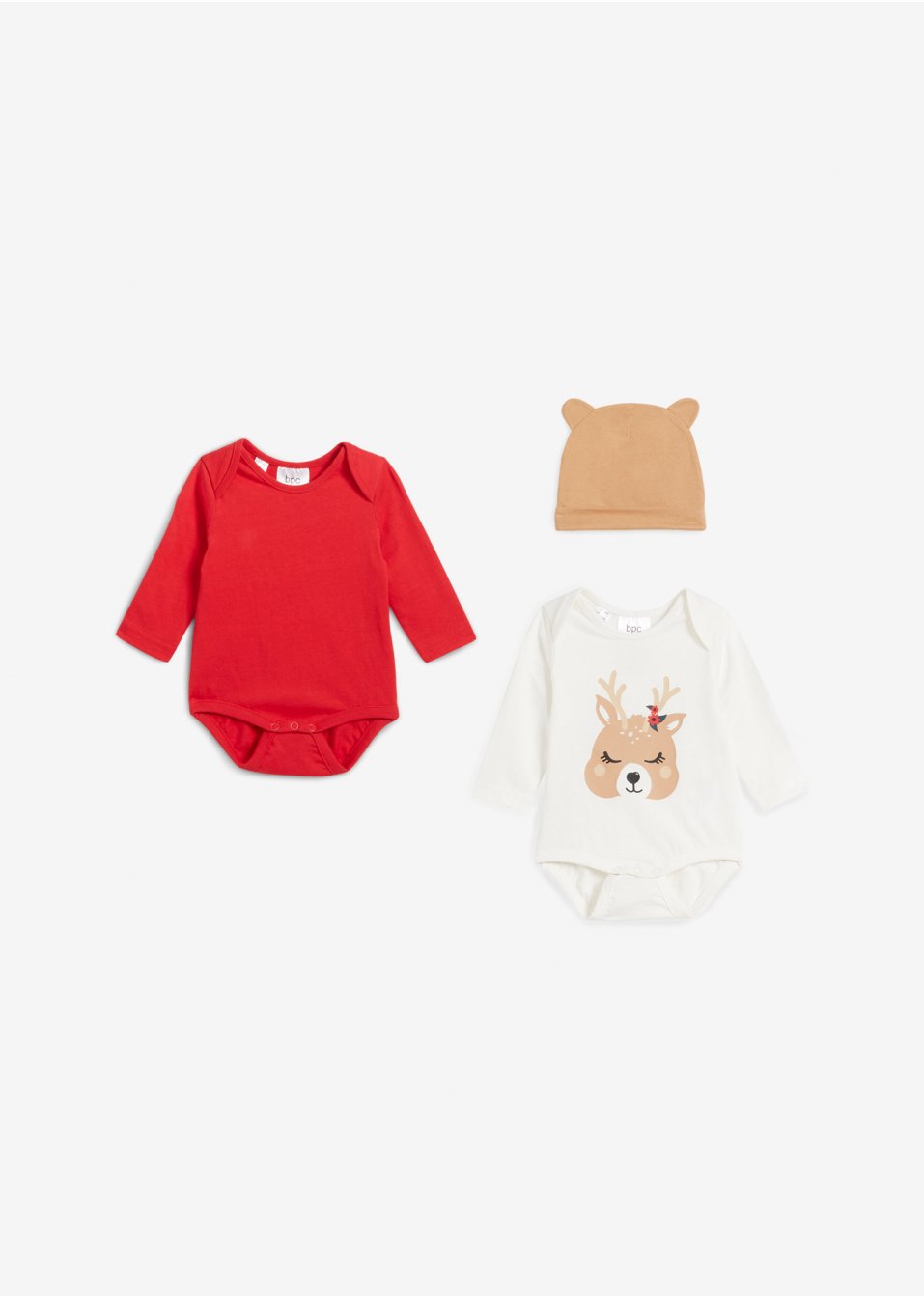Body bébé manches longues + bonnet (ens. 3 pces.)