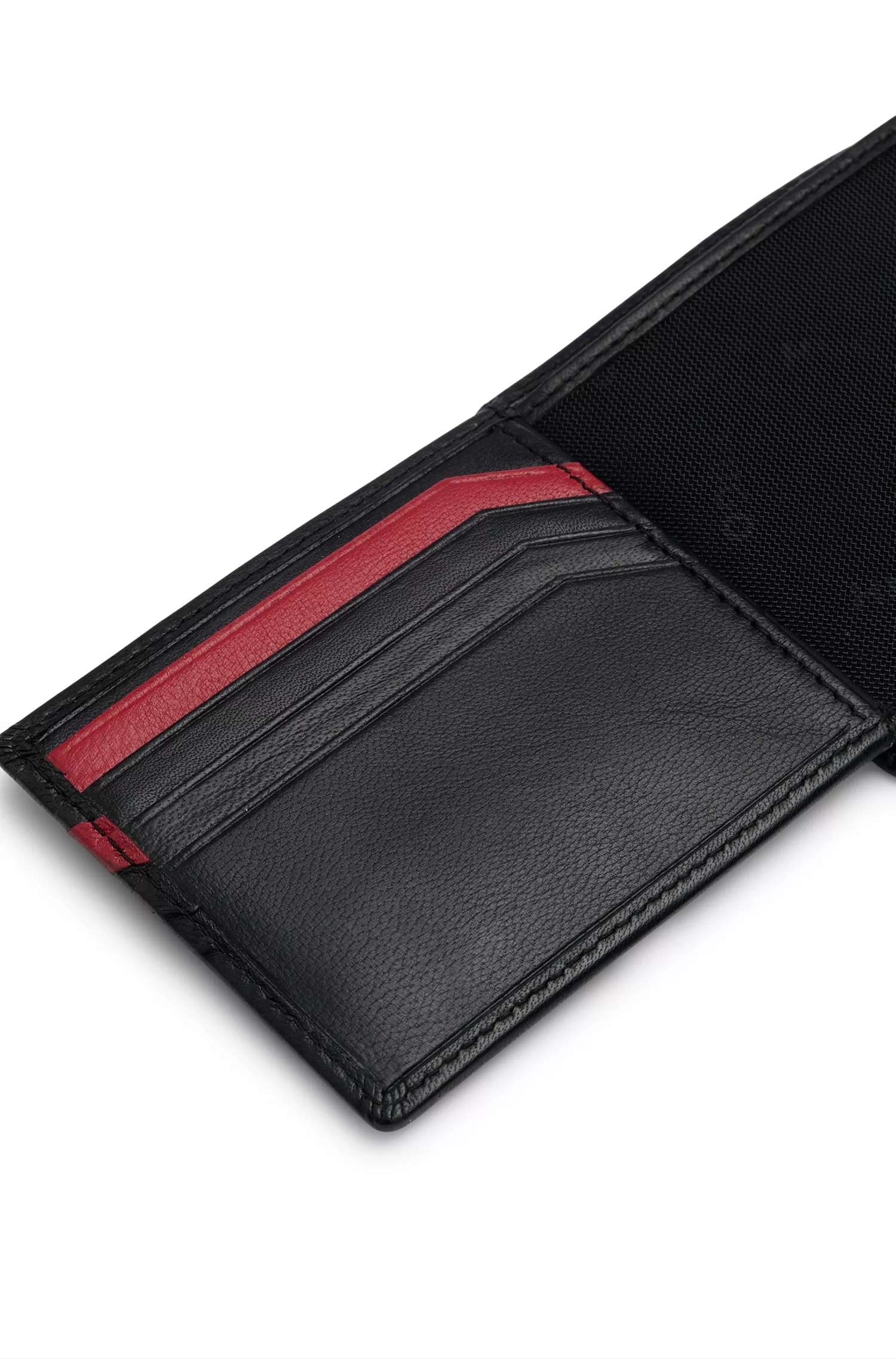 Carteira HUGO em couro vermelho com logotipo em relevo.