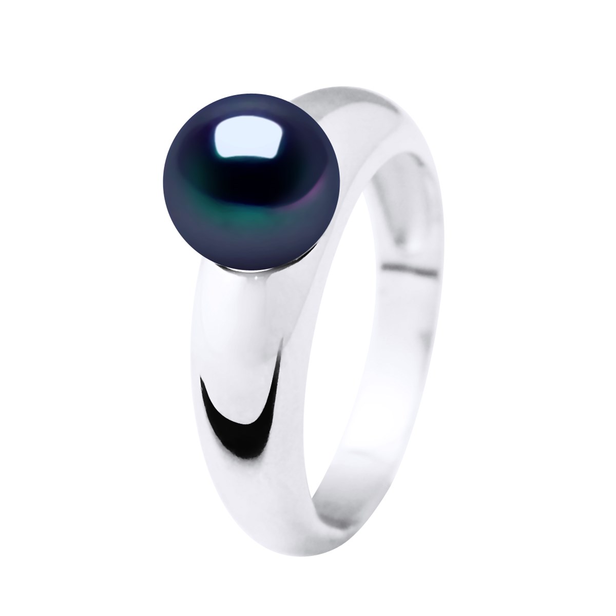 Bague Jonc Bombé Perle d'Eau Douce Ronde 8-9 mm Noire Argent 925