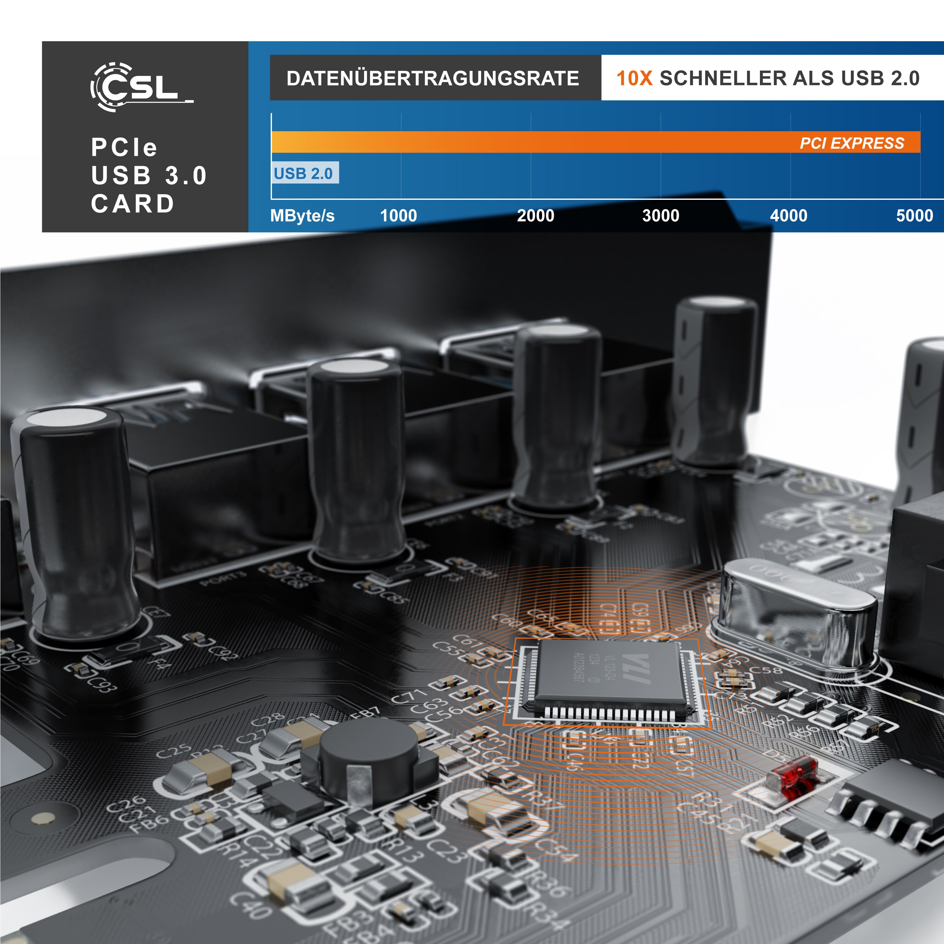 CSL 4 Port USB 3.0 PCI Express Controllerkarte 4 externe Schnittstellen / interner USB Hub