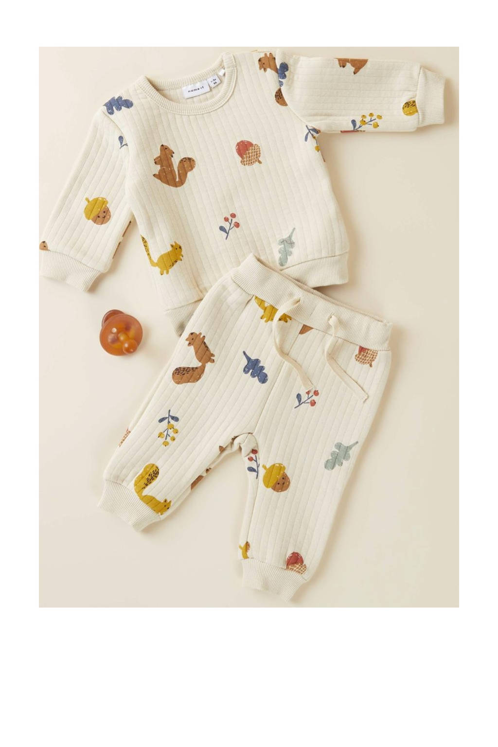 NAME IT baby broek NBNOHAPPY met all over print en textuur ecru/multicolor