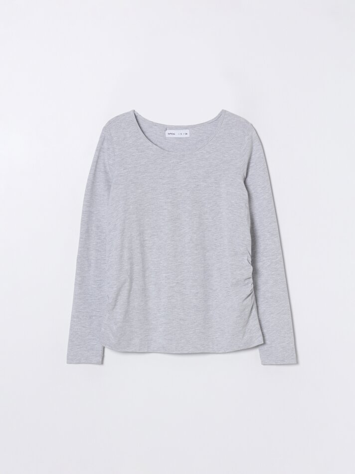 Camiseta de manga comprida para gestantes - Cinza Mesclado