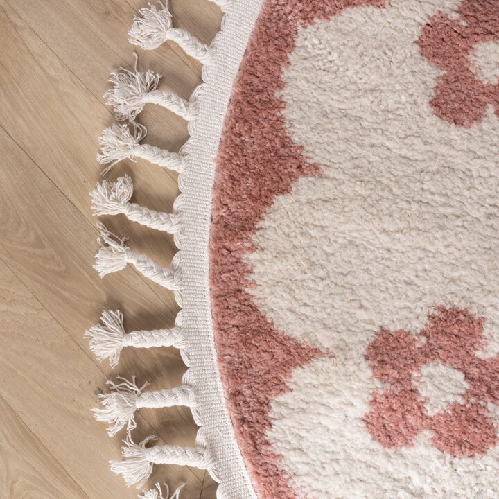 Rond wasbaar kindervloerkleed - Moos Flower Roze