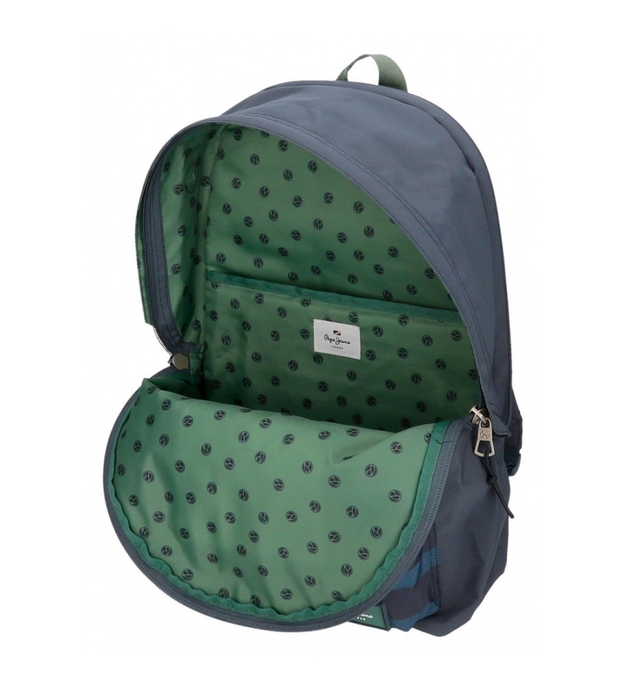 Mochila para laptop Pepe Jeans Tom com dois compartimentos, azul escuro.