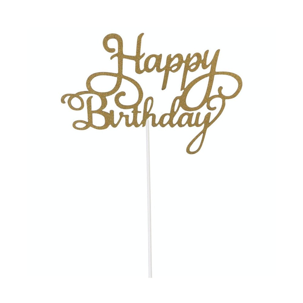 Kuchenstecker Tortenstecker Topper Dekoration für Torten / Kuchen - Happy Birthday (Gold)