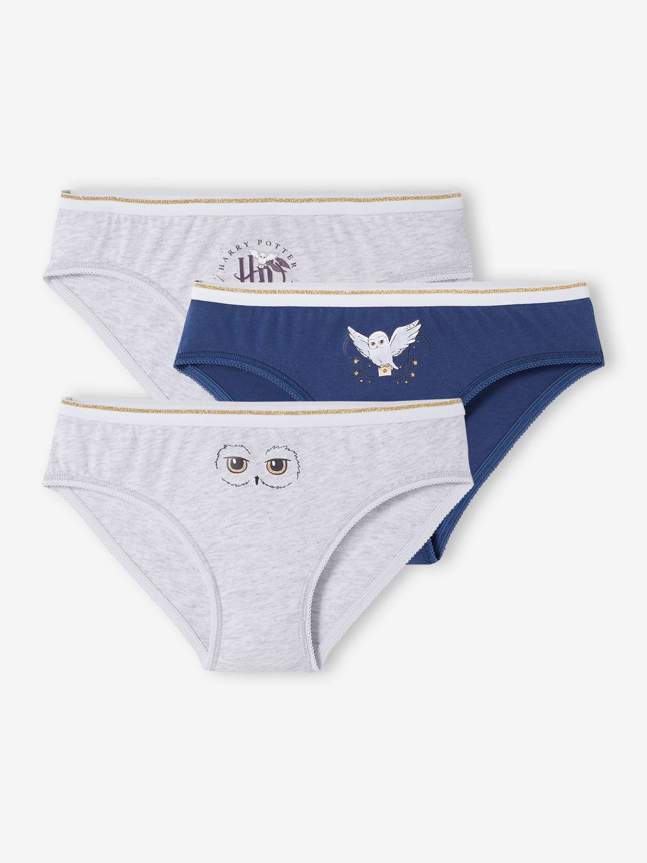 Pacote com 3 calcinhas lisas cinza-claro com estampas do Harry Potter®