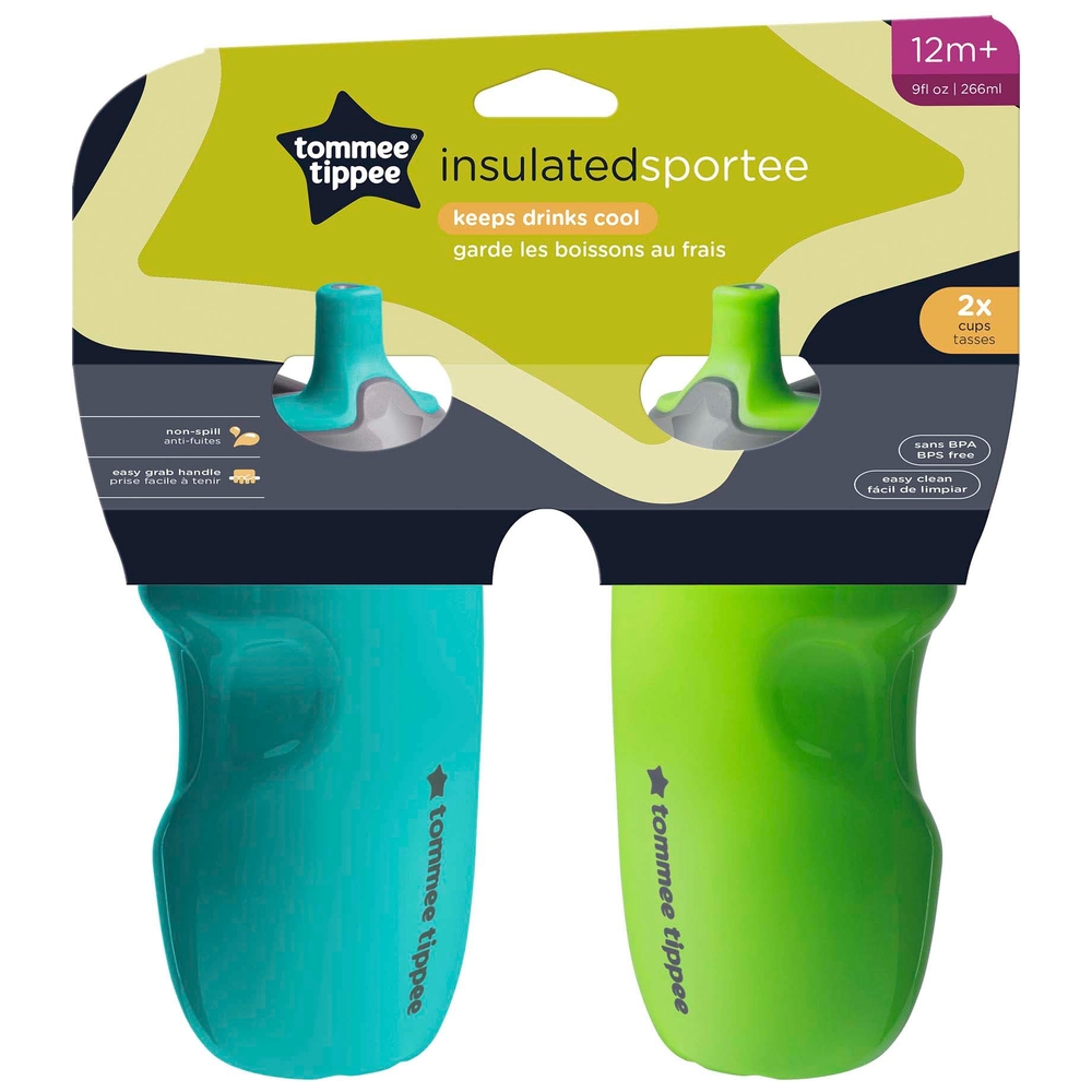 Tommee Tippee Isolierte Sportee Trinkflasche ab 12 Monaten, 2er-Pack, Grün & Türkis