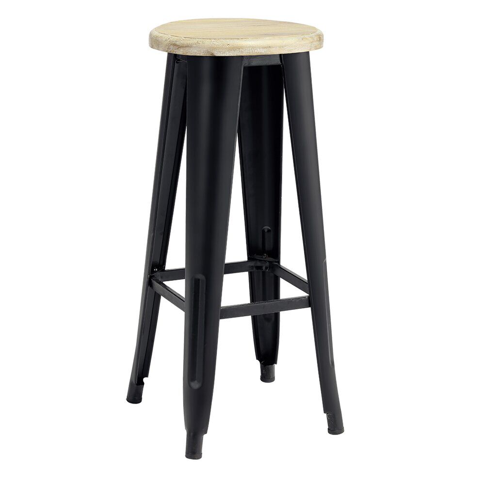 Tabouret métal et bois New York noir et naturel Ø30xH70cm