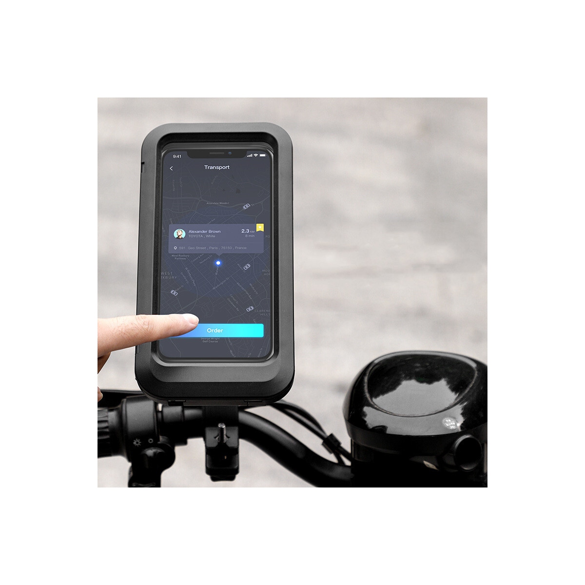 Vanntett, roterbar mobilholder for sykkel / motorsykkel / moped