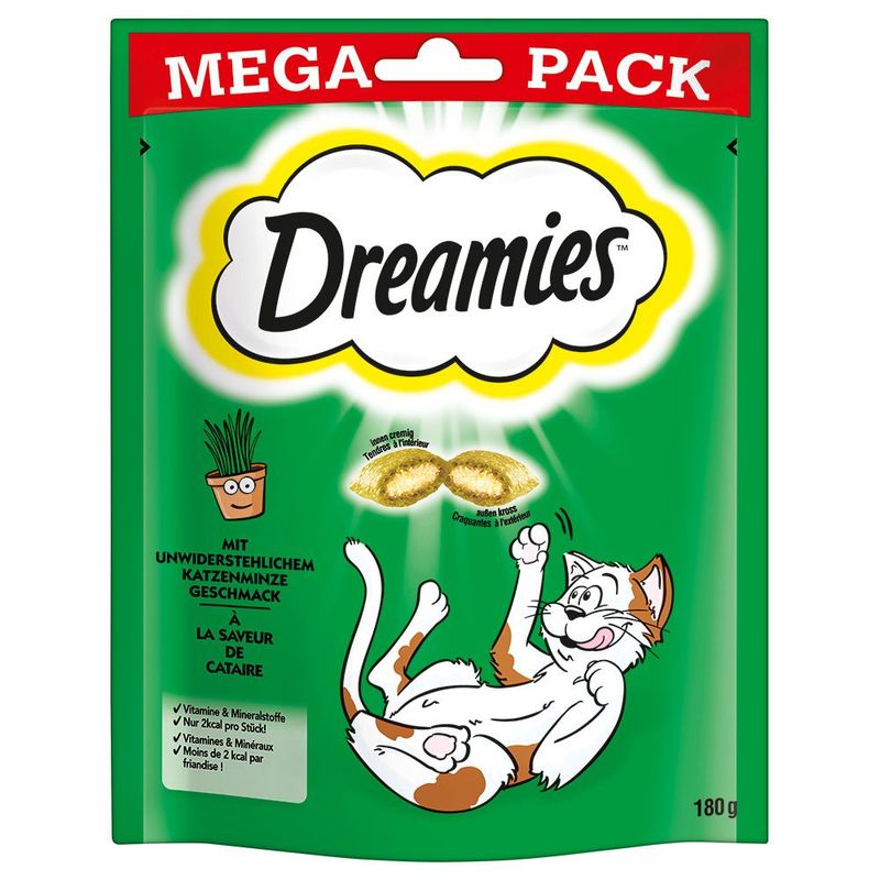 Friandises Dreamies Catisfactions maxi format, herbe à chat