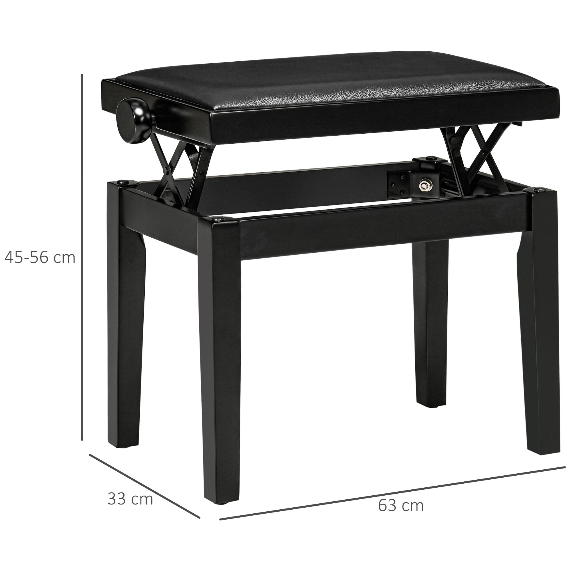 HOMCOM Klavierhocker mit rutschfesten Fußpads schwarz 63L x 33B x 45-56H cm